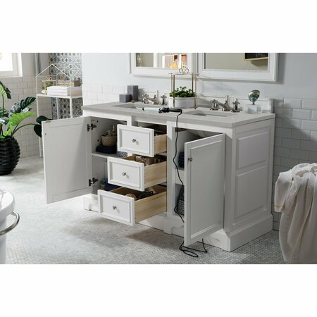 James Martin Vanities De Soto 60in Double Vanity, Bright White w/ 3 CM Eternal Serena Quartz Top 825-V60D-BW-3ESR